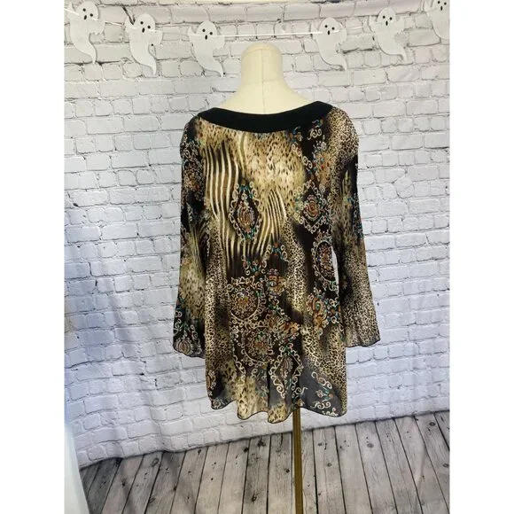 LAST CHANCE Vintage Nicola XL Plisse Animal Print Brown Pendant Blouse - Picture 5 of 8